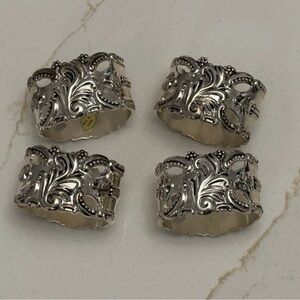 VTG 1993 Godinger 20th Century Baroque Napkin Rings Silverplate Set of 4 w/Box